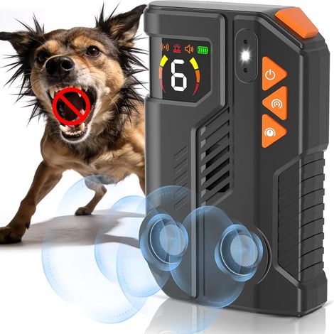 Anti Aboiement Chien Ultrason Puissant, 2 Émetteur Ultrason Renforcé Détection 2 Émetteurs 6 Sensibilités 3 Intensités 4 Modes IPX6 Batterie 2200 mAh Rechargeable Jusqu'à 60 jours Portée 15M (1/5)