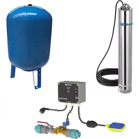 Calpeda – Kit pompe immergée multicellulaire 100L – Coffret de gestion automatique – Réservoir à vessie 6 bars – Alimentation eau de pluie et ville (1/5)