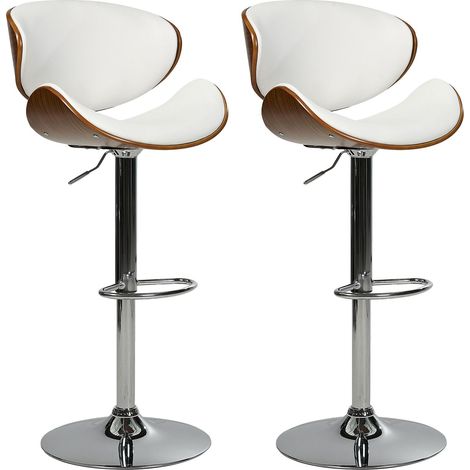 Set of 2 Bar Chairs ROTTERDAM Faux Leather Swivel White