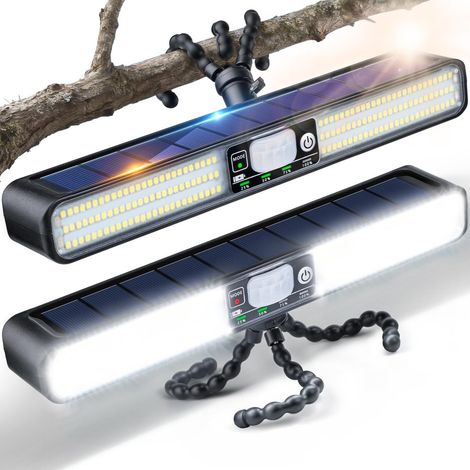 Lampe Solaire Extérieur 28cm 1200LM Lumiere Solaire à Trépied Flexible avec Détecteur Mouvement, 160LED/5Mode/IP65, Projecteur Rechargeable Extérieur pour Camping Jardin Garage Clôture (1/5)