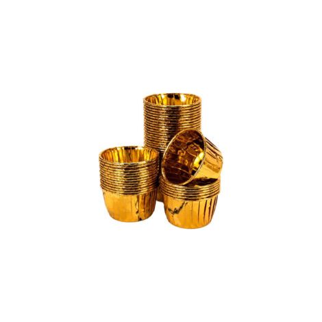 Stampini da forno placcati in oro - Set di 100 stampini in metallo, perfetti per preparare cupcake, cheesecake e crostate salate francesi. Aspetto elegante e resistenti al grasso. - Crezuo (1/4)
