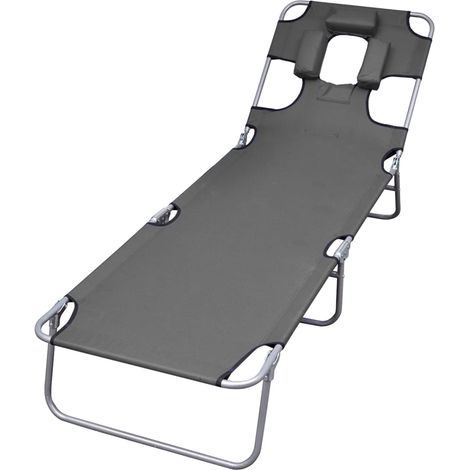 Bain de soleil pliable Chaise de jardin - Transat de jardin et coussin de tête Dossier réglable Gris BV159354 - BonneVie (1/5)