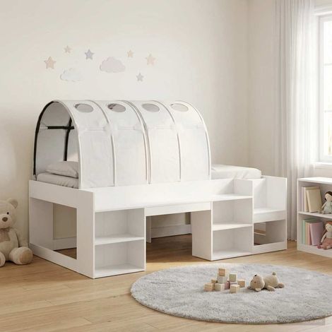 Cama con Túnel con estante 3 uds. Blanco Madera de ingeniería (1/5)