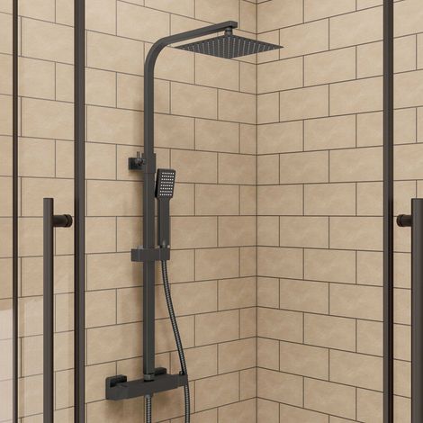 AICA Thermostatic Matte Black Mixer Shower Dual Head Rainfall Head Handset Bathroom