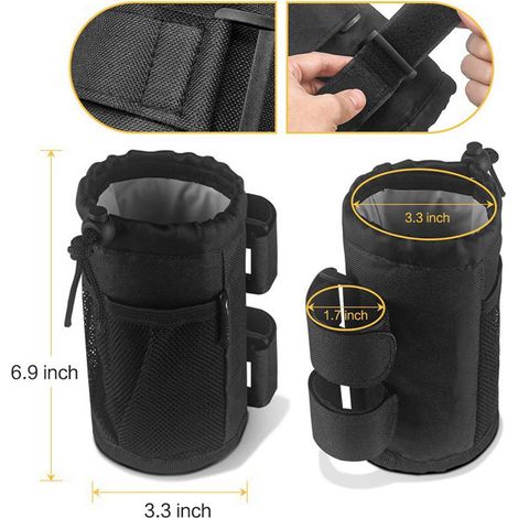 Sollbry Portavasos para bicicleta, portabotellas Oxford con bolsillo de malla y cierre de cordón, organizador de botellas de agua para bicicleta, accesorio universal para manillar de barco, scooter y (1/4)