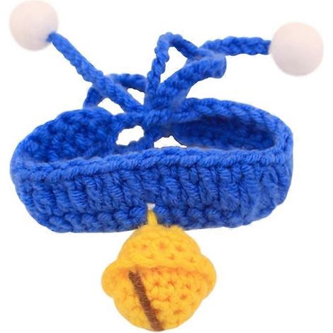 Elastisches Strickhalsband für Katzen, blaues Halsband Größe S mit Glöckchen, weiches und bequemes Katzenaccessoire, Schmuck für den Katzenhals.