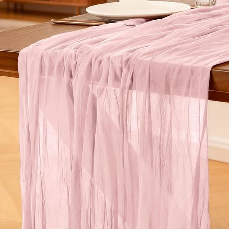 Chemin de table en mousseline rose, 300 x 90 cm, style bohème, idéal pour les mariages, anniversaires, fêtes prénatales, enterrements de vie de jeune fille et banquets.