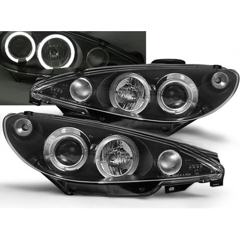 Paire de feux phares Peugeot 206 de 2002 a 2006 angel eyes noir - Montage H7-27361713 (1/2)