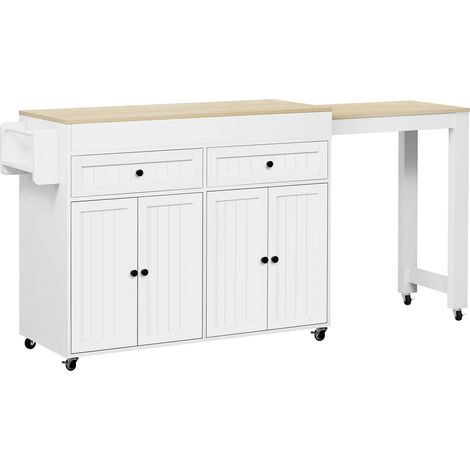 Isla de cocina con ruedas y encimera extensible 112-180,5 x 45 x 92,2 cm MDF blanco y natural HOMVRA (1/5)
