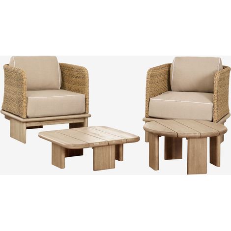 Conjunto de salón con 2 sillones y 2 mesas de centro en ratán y madera de acacia Famara SKLUM       