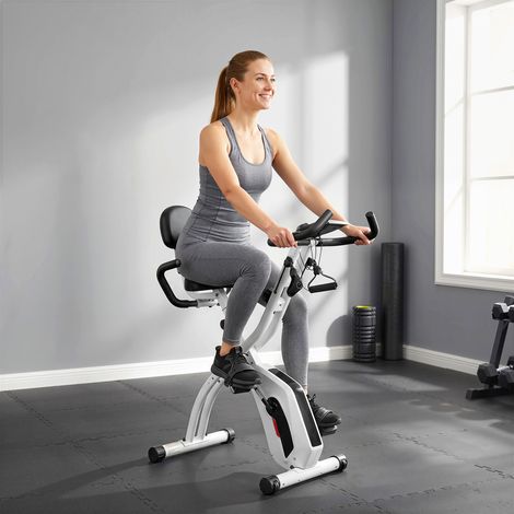 Vélo d'Appartement Pliable Vélo de Fitness 3 en 1 Silencieux Connecté Kinomap Bluetooth et Zwift 105x53,5x109cm Blanc (1/5)