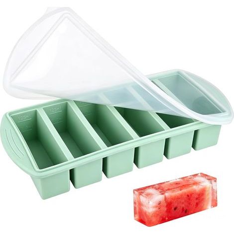 Large silicone ice cube tray with lid, 6-cavity ice cube mold with reinforced steel rim, double-sided measuring marks of 62.5 ml and 125 ml, microwave, oven, and dishwasher safe (1/5)