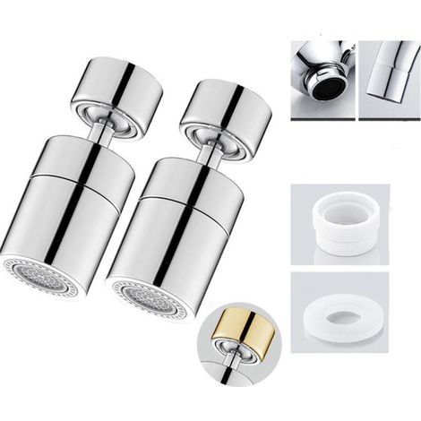 Aérateur de robinet, aérateur de robinet de cuisine rotatif à 360°, 2 modèles de jet, argent, angle de 80°, 2 pièces. (1/5)