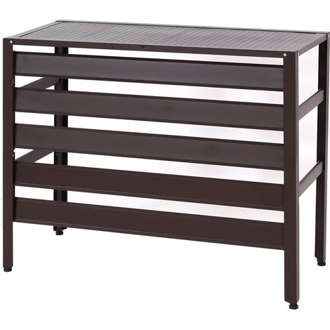 [NEUWERTIG] Alu Verkleidung für Klimaanlage/Wärmepumpe HHG-944, Abdeckung Schutzgitter Pflanzenregal, Metall 73x90x38cm braun
