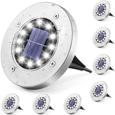 Solar Lights Outdoor, 8 Pack 12 LED Solar Ground Lights, Decorative Lights IP65 Waterproof Solar Pathway Lights Perfect for Garden, Yard, Lawn, Park, Patio (White) (1/5)