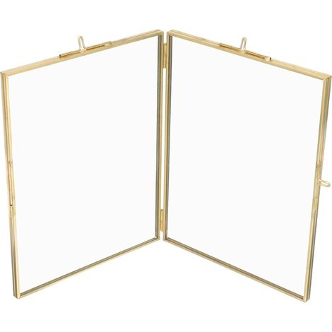 Cadre Photo de Table 18 Cm Pliable en Verre Transparent Doré Style Nordique Vintage, Porte-photos pour Fleurs Séchées et Spécimens, Cadre Décoratif Simple pour Bureau et Intérieur (1/5)