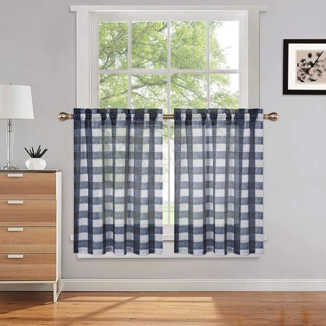 ZOLGINAH Cafe Cortinas de 24 pulgadas de largo, cortinas escalonadas transparentes para cocina, cafetería, ventana pequeña para baño, azul marino, 26 x 24 pulgadas (1/5)