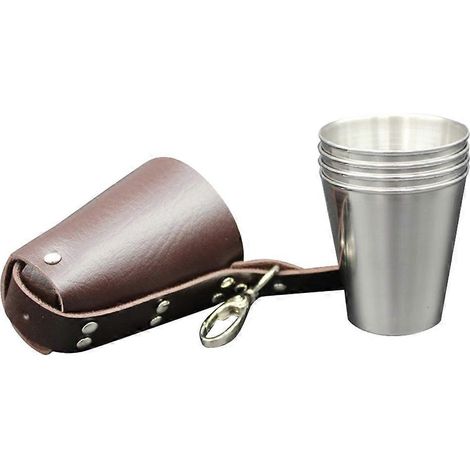 Lot de 5 verres à shot portables de 70 ml avec manchon, en acier inoxydable, pour boissons alcoolisées et vin.-5.25.6cm