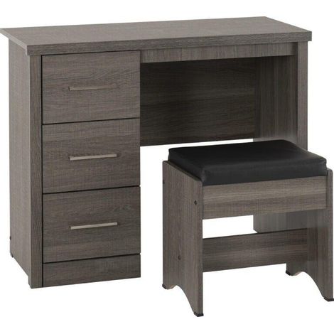 Lisbon 2 Piece Dressing Table Set - Black Wood Grain/Black Faux Leather (1/4)