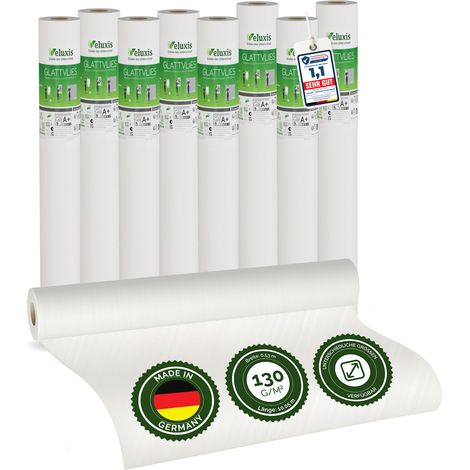 Vliestapete Raufasertapete – Raufaser 6er Set, 6 x 10,05 m x 0,53 m, überstreichbar, atmungsaktiv, Wandtapete Made in Germany – Veluxis