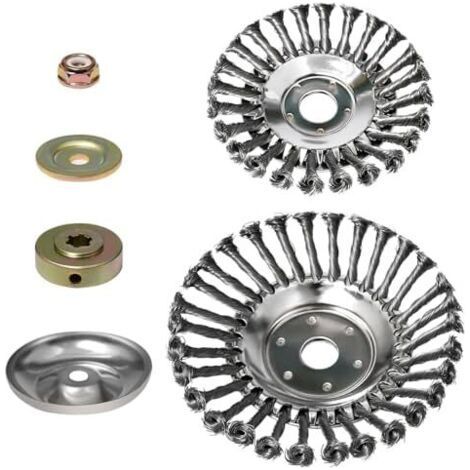2-teilige Wildgrasbürste für Freischneider, runde Unkrautbürste mit Kontermutter, 25,4 mm Stahldraht-Unkrautplatte, Stahldrahtkopf (8 Zoll + 6 Zoll) --Karteo (1/5)
