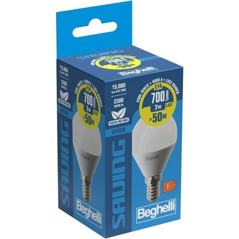 Lampadina Led Beghelli Sfera Saving E14 - 700 Lumen - 7W  Lampadina Luce Naturale - 4000K (1/3)
