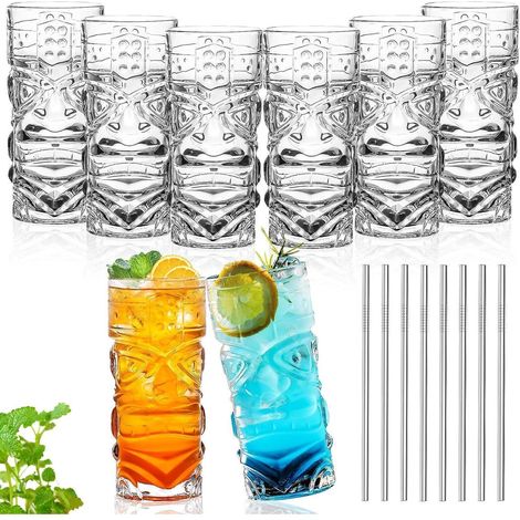 Lot de 8 verres Tiki en plastique 530 ml, verres à cocktail hawaiiens pour fêtes, bars, restaurants (1/5)