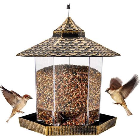 Hängender Wildvogelfutterspender, geeignet für Garten, Terrasse und Außendekoration, sechseckige Form mit Baldachin. (1/5)
