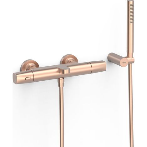 TRES 19017449OPM OVER-WALL Grifo Termostático Mural Over-Wall Bañera y Ducha Color Oro Rosa Mate 24K - ref: 19017449OPM