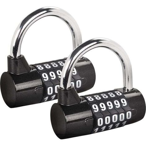 Serrure à Combinaison à 5 Chiffres, Cadenas de Gymnase, Serrure à Combinaison Remplaçable, Adaptée aux Casiers d'École, Boîtes à Outils, Clôtures, Noir (2 Pièce) (1/4)