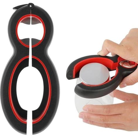 SABIR-Ouvre-bouteille 6 en 1, ouvre-bouteille de bière multifonctionnel avec couvercle, ouvre-boîte antidérapant, tire-bouchon en acier inoxydable (1/5)