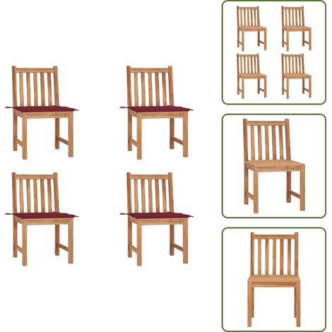 The Living Store Chaises de jardin lot de 4 avec coussins Bois de teck massif - Chaise de jardin teck (1/5)