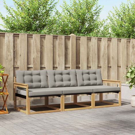 vidaXL Outdoor-Sofagarnitur mit Kissen 3 pcs Weiß und Hellgrau (1/5)