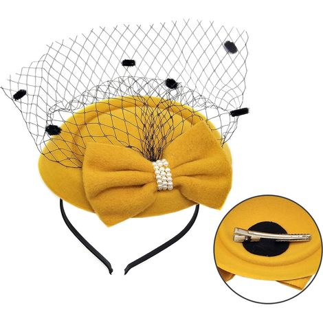 Joli chapeau bibi avec pince à cheveux, nœud décoratif, accessoire de cheveux pour fête de mariage (1/5)