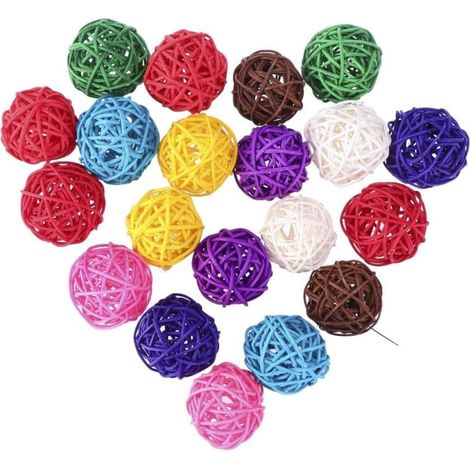 Boules en Rotin Coloré Couleur Aléatoire Ornement de Table Élégant de 5cm Lot de 20 en Osier Naturel pour Décoration Maison et Mariage (1/5)