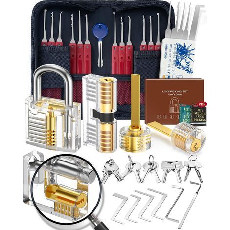 Kit de Crochetage Serrure 37+5 Pièces, [2026 Nouvelle Edition Pionnier & Nouvelle Expérience Lockpick] avec 5 Serrure Transparente Cadenas, pour Serruriers Débutant & Pro (1/5)