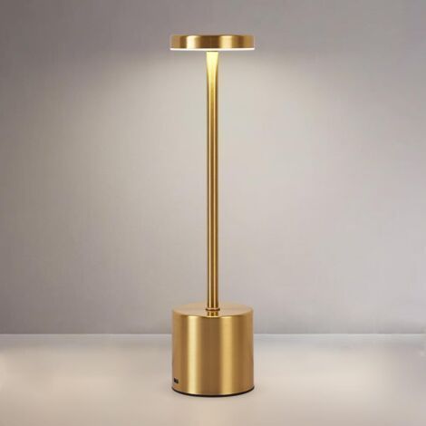 Lampe de table sans fil rechargeable, lampe LED portable d'extérieur, commande tactile, 3 couleurs et intensité réglable, pour la chambre, le café, Or (1/5)
