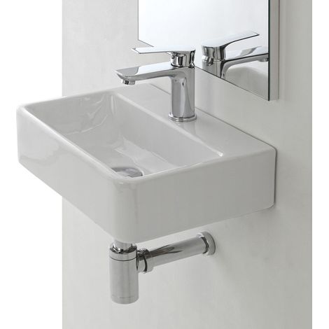 Lavandino Sospeso in Ceramica Rettangolare Lavabo Piccolo per Bagno (1/3)