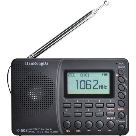 Radio digital AM/FM, radios portátiles de onda corta, sintonizador digital y presintonías de radio recargables, compatibilidad con grabación en Micro SD y AUX. (1/5)