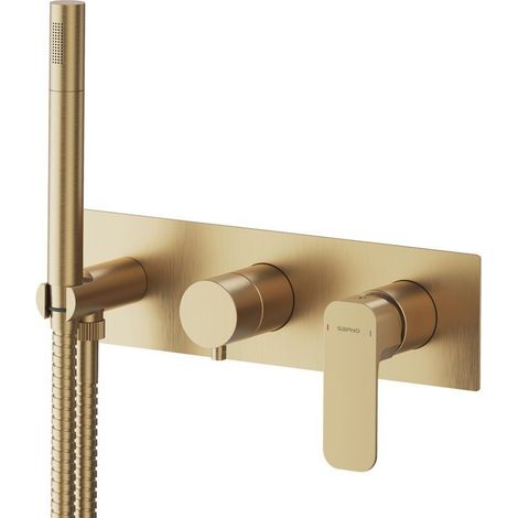 SPY Mitigeur douche/baignoire à encastrer incl. Douchette à main, 2 voies, or mat (1/3)
