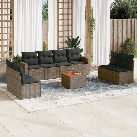 vidaXL 9-tlg. Garten-Sofagarnitur mit Kissen Grau Poly Rattan (1/3)