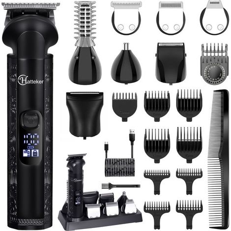 (noir)Hatteker Tondeuse à Cheveux Tondeuse à Barbe Kit de Tondeuse Rasoir étanche Pour Hommes USB Rechargeable 8 en 1(noir) (1/5)