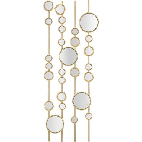 Pannello da muro Small Mirrors a cascata di specchi tondi in ferro oro 35x90 cm