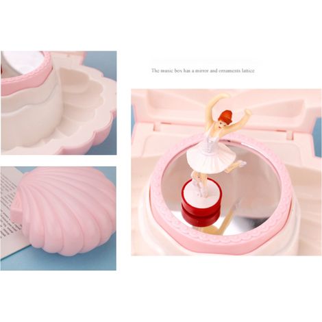 Spieluhr in Muschelform mit Ballettmädchen-Motiv, Spiegel und Schmuckaufbewahrung – klassische Retro-Melodie, ideales Geschenk für Geburtstage, Feiertage, Hochzeiten und Partys. (1/5)