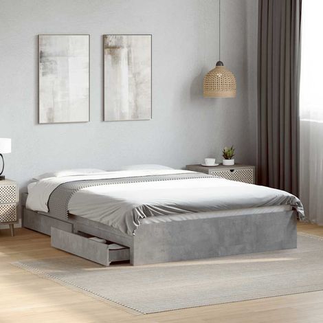Cadre de lit avec tiroirs sans matelas gris béton 120x200 cm (1/5)