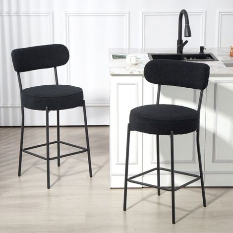 Lot de Chaises 2 pièces assise rembourrée repose-pieds revêtement en polaire cadre métal noir (1/5)