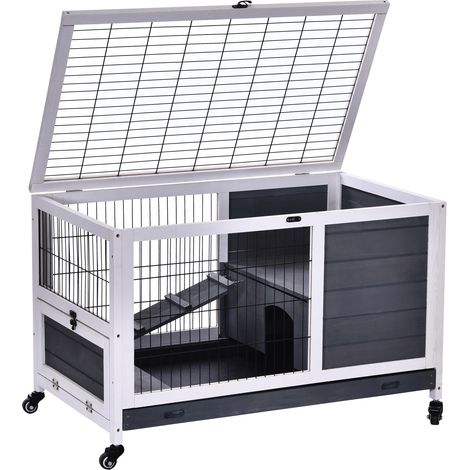 Cage à lapin, blanc, 90 x 53 x 59 cm, plateau amovible, pour animaux, espace animal, nettoyage pratique, format pratique