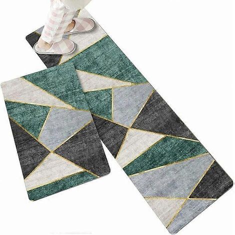 Tapis géométrique vert neutre lavable 90x150 cm, idéal pour salon et chambre, style moderne, doux et antidérapant. Grand format. (1/5)