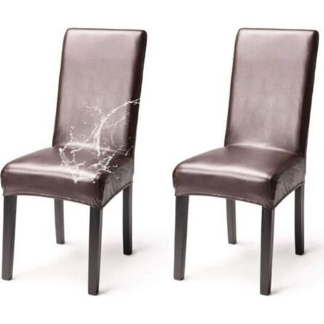 Housse De Chaise - Simili Cuir Impermeable - Extensible Dos Haut - Pour Salle A Manger Restaurant Hotel Mariage - Lot De 2 (1/5)