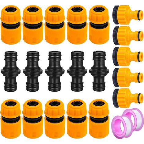 Raccord Tuyau d'Arrosage, 10× 1/2" Tuyau Rapides Raccord, 5× Double Connecteur de Tuyau et, 5× 3/4" Connecteur Nez de Robinet, Connecteur de Robinet en Plastique Tuyau d'Arrosage (1/5)